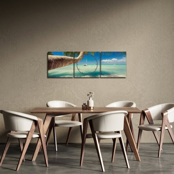 Obraz - Czyste morze z palmą (z zegarem) (90x30 cm)