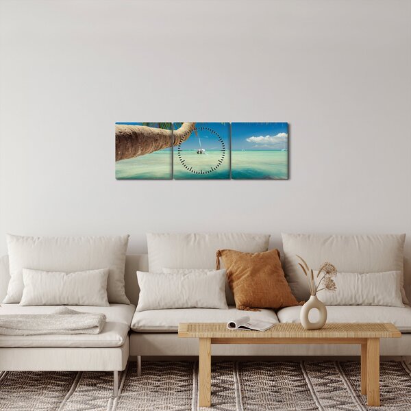 Obraz - Czyste morze z palmą (z zegarem) (90x30 cm)