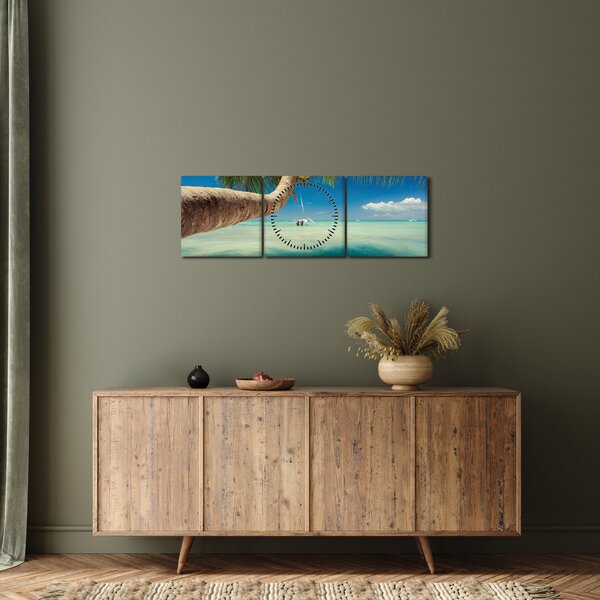 Obraz - Czyste morze z palmą (z zegarem) (90x30 cm)