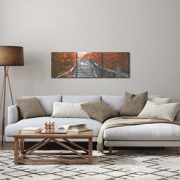 Obraz - Schody w naturze, pomarańczowy (z zegarem) (90x30 cm)