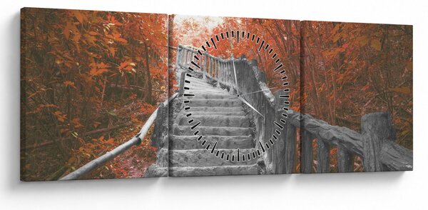 Obraz - Schody w naturze, pomarańczowy (z zegarem) (90x30 cm)