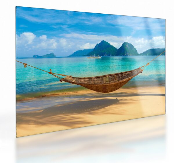 Obraz na szkle - Hamak na plaży (70x50 cm)
