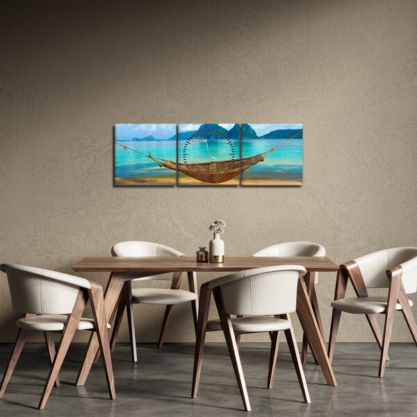 Obraz - Hamak na plaży (z zegarem) (90x30 cm)