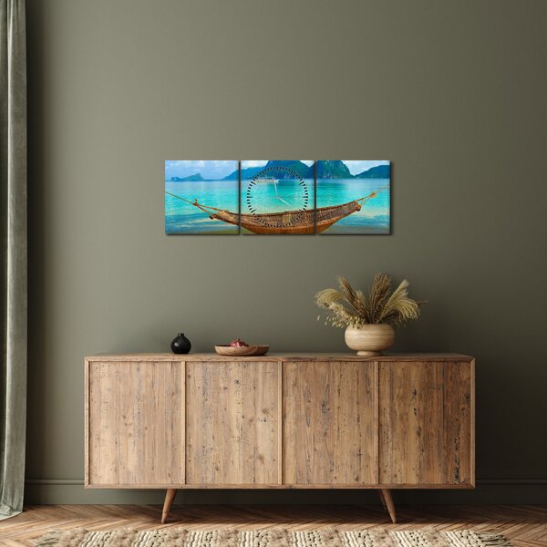 Obraz - Hamak na plaży (z zegarem) (90x30 cm)