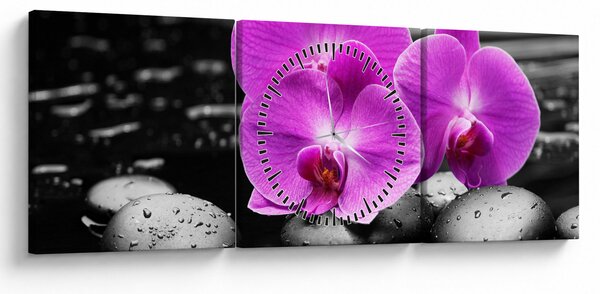 Obraz - Fioletowe orchidee (z zegarem) (90x30 cm)