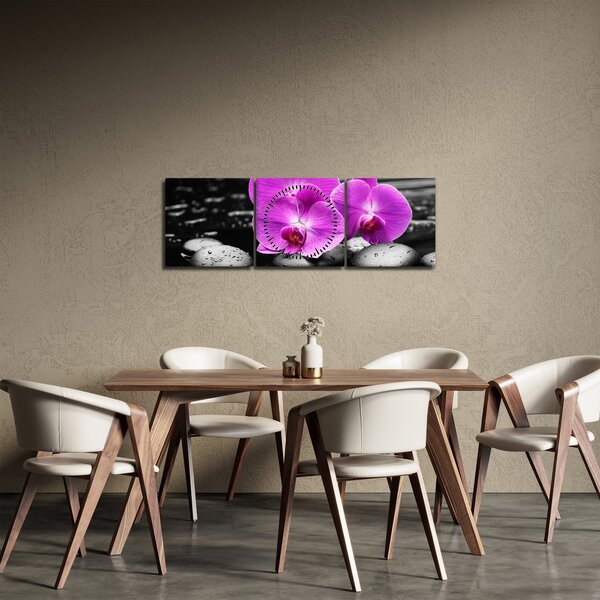 Obraz - Fioletowe orchidee (z zegarem) (90x30 cm)