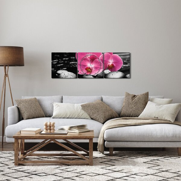 Obraz - Różowe orchidee (z zegarem) (90x30 cm)