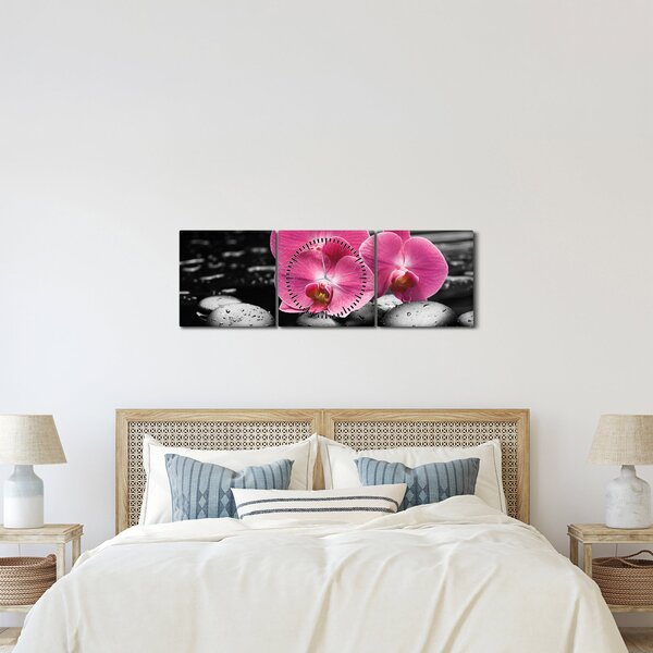 Obraz - Różowe orchidee (z zegarem) (90x30 cm)