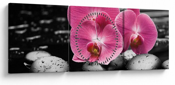 Obraz - Różowe orchidee (z zegarem) (90x30 cm)