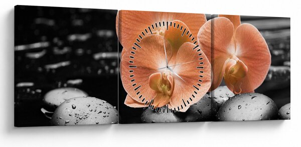 Obraz - Pomarańczowe orchidee (z zegarem) (90x30 cm)