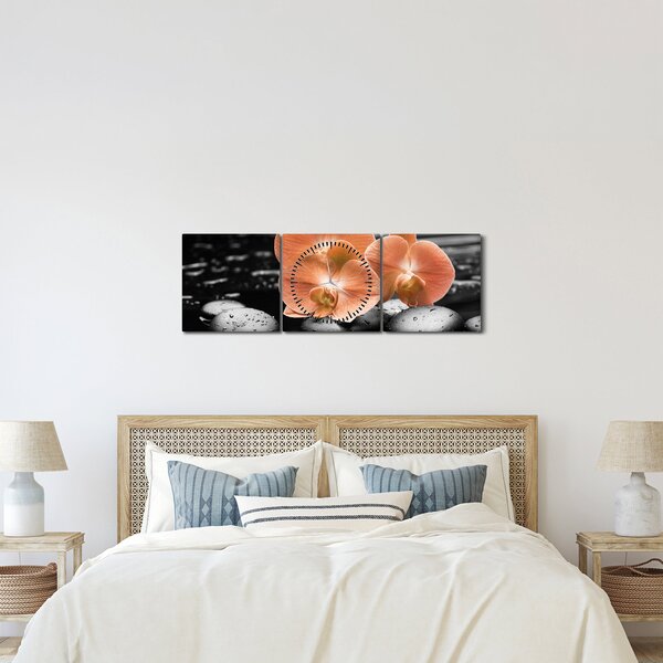 Obraz - Pomarańczowe orchidee (z zegarem) (90x30 cm)