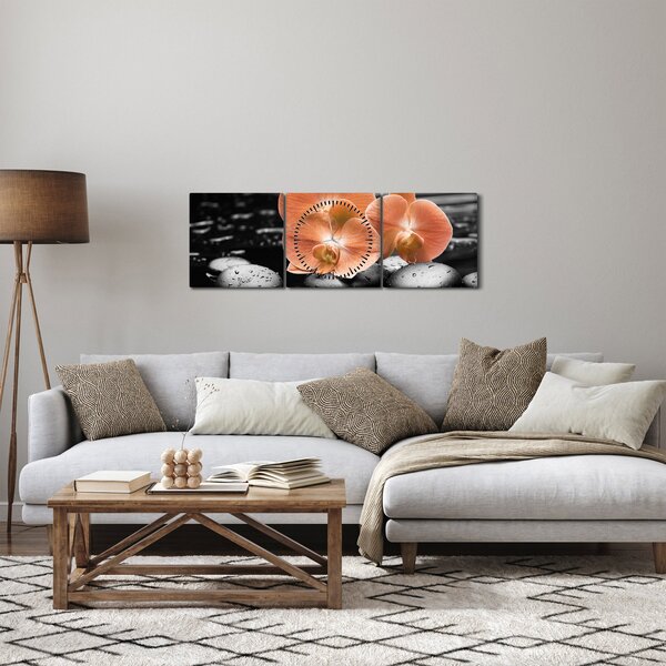 Obraz - Pomarańczowe orchidee (z zegarem) (90x30 cm)