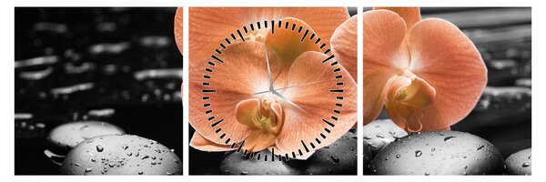Obraz - Pomarańczowe orchidee (z zegarem) (90x30 cm)