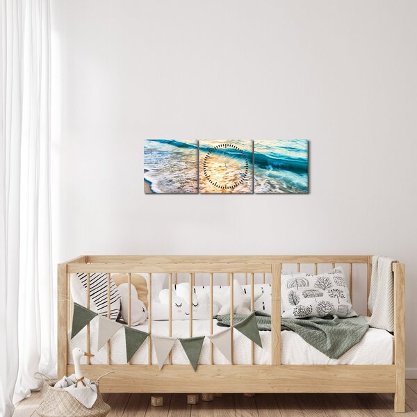 Obraz - Plaża morska (z zegarem) (90x30 cm)