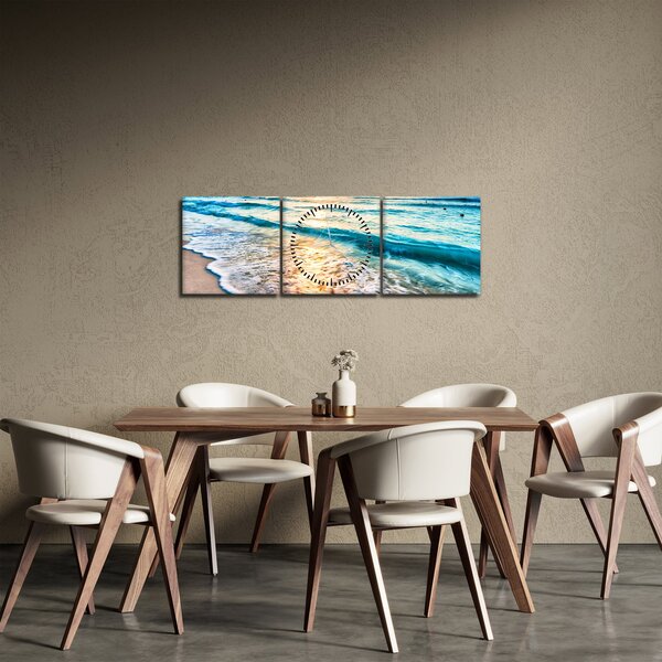 Obraz - Plaża morska (z zegarem) (90x30 cm)