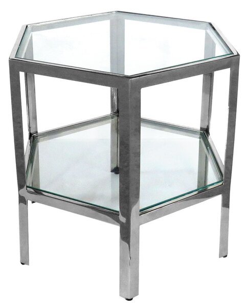 Stolik kawowy Quadrum 46/40/41cm z dwoma szklanymi blatami srebrny