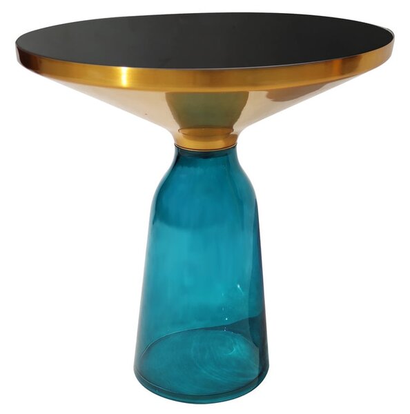 Stolik kawowy Bottle Table 50/53cm niebiesko-złoty osadzony na szklanej nodze
