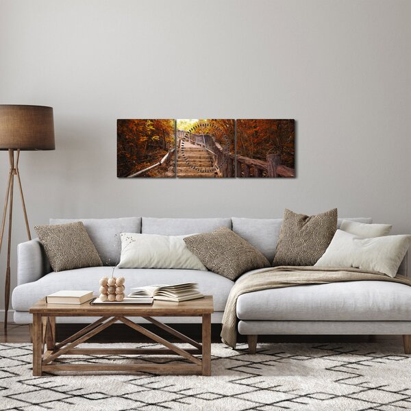 Obraz - Schody w naturze jesienią (z zegarem) (90x30 cm)