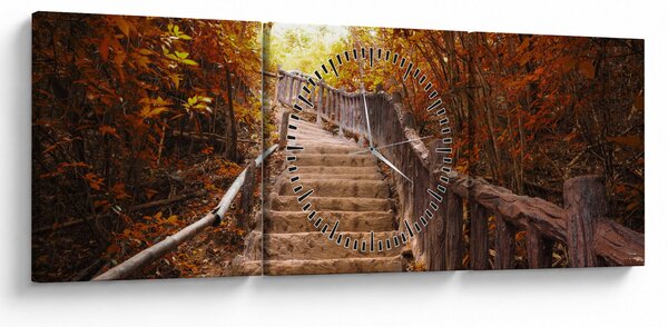 Obraz - Schody w naturze jesienią (z zegarem) (90x30 cm)