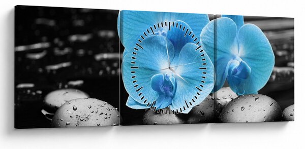 Obraz - Niebieska Orchidea (z zegarem) (90x30 cm)