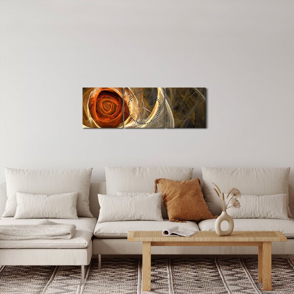 Obraz - Abstrakcyjne róże w ognistych kolorach (z zegarem) (90x30 cm)