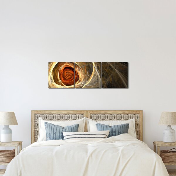 Obraz - Abstrakcyjne róże w ognistych kolorach (z zegarem) (90x30 cm)