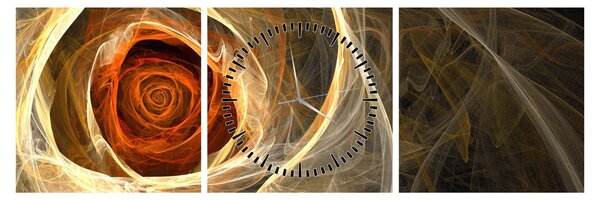 Obraz - Abstrakcyjne róże w ognistych kolorach (z zegarem) (90x30 cm)