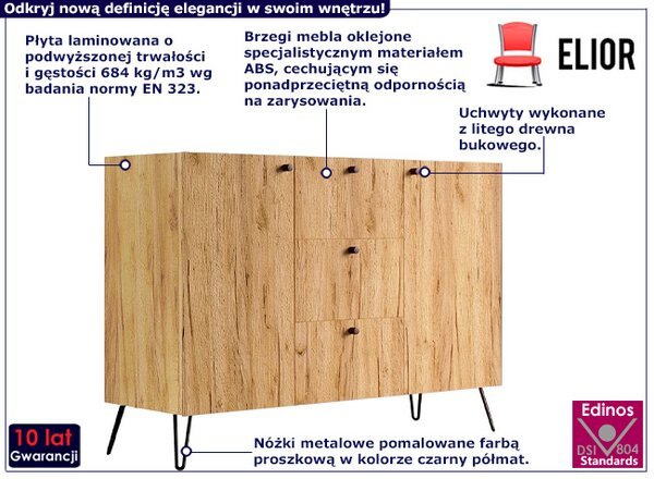Industrialna komoda na nóżkach dąb craft P8-T01