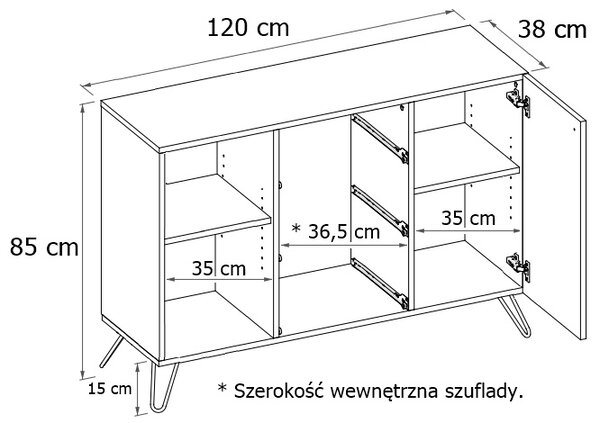 Industrialna komoda na nóżkach dąb craft P8-T01