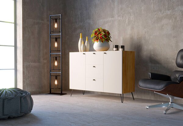 Komoda na metalowych nogach w stylu loft dąb craft + biały Z7-S02