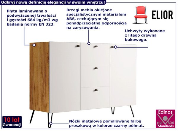 Komoda na metalowych nogach w stylu loft dąb craft + biały Z7-S02