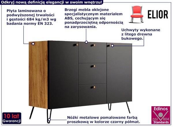 Komoda z szufladami w stylu industrialnym dąb craft + czarny P0-G57