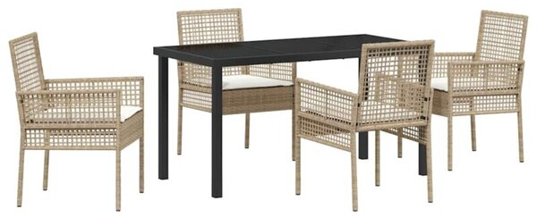 Zestaw Mebli Ogrodowych Komplet Jadalniany Z Poduszkami 5-Częściowy Beżowy Rattan Na Taras Balkon Ogród