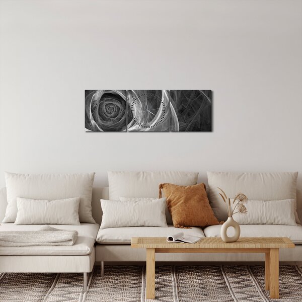 Obraz - Abstrakcyjna róża czarno-biała (z zegarem) (90x30 cm)