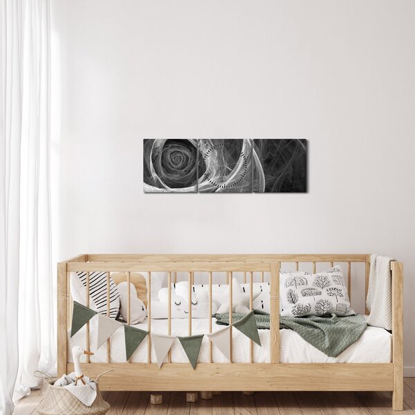 Obraz - Abstrakcyjna róża czarno-biała (z zegarem) (90x30 cm)