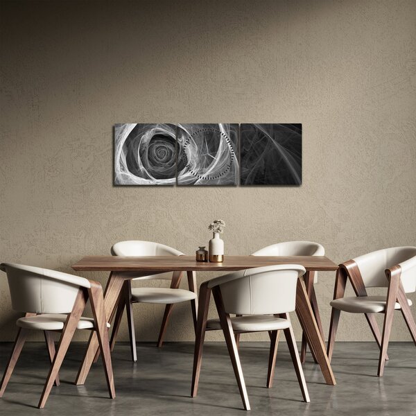 Obraz - Abstrakcyjna róża czarno-biała (z zegarem) (90x30 cm)