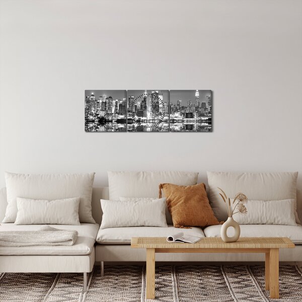 Obraz - Nowy Jork, czarno-biały (z zegarem) (90x30 cm)
