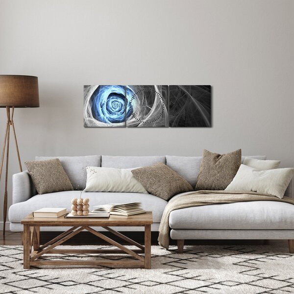Obraz - Abstrakcyjny niebieski róż (z zegarem) (90x30 cm)