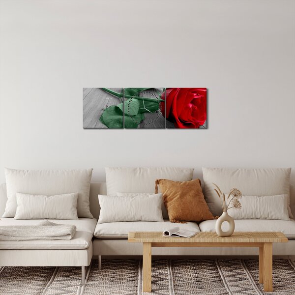 Obraz - Czerwona róża z zieloną łodygą (z zegarem) (90x30 cm)