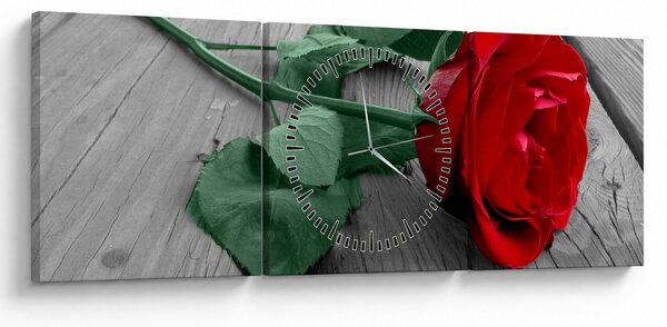 Obraz - Czerwona róża z zieloną łodygą (z zegarem) (90x30 cm)