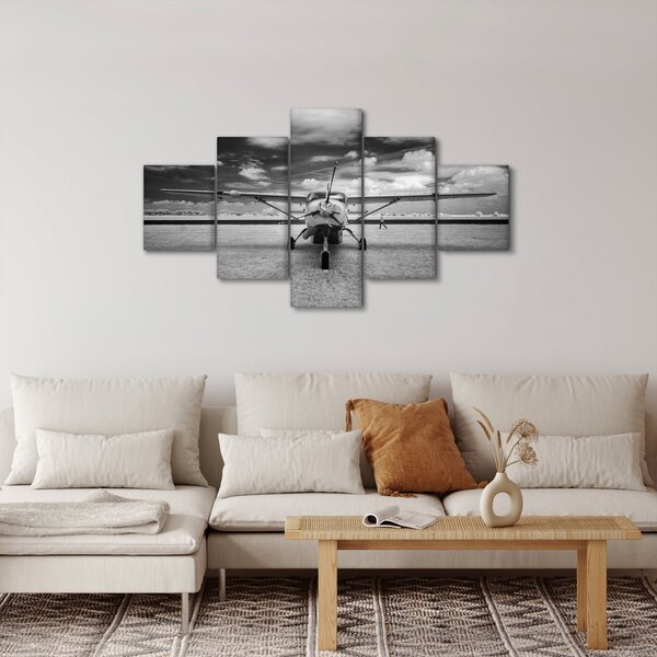 Obraz - Samolot czarno-biały (125x70 cm)
