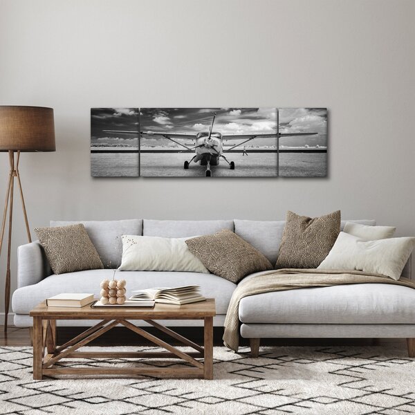 Obraz - Samolot czarno-biały (170x50 cm)