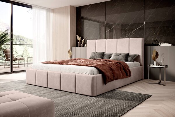 MebleMWM Łóżko tapicerowane z pojemnikiem SFG0114P | 160x200 | Welur | Beżowy