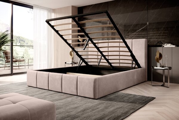 MebleMWM Łóżko tapicerowane z pojemnikiem SFG0114P | 160x200 | Welur | Beżowy