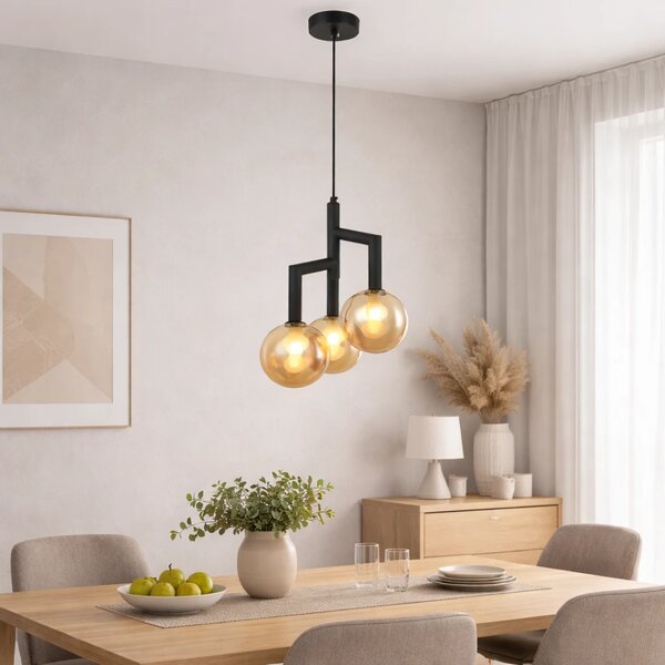Lampa wisząca czarna 3 bursztynowe kule Maia