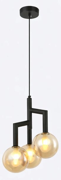 Lampa wisząca czarna 3 bursztynowe kule Maia