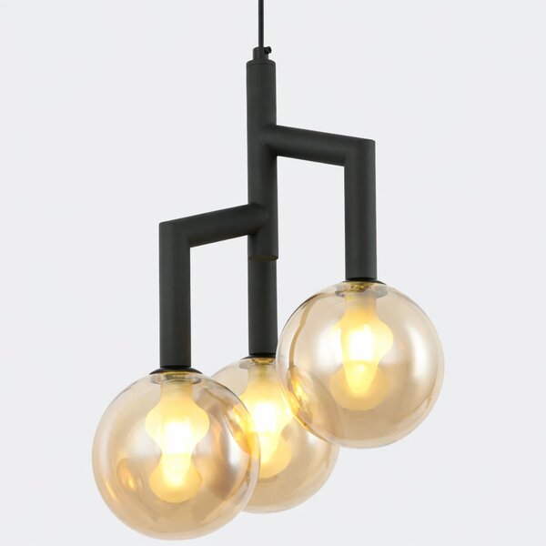 Lampa wisząca czarna 3 bursztynowe kule Maia
