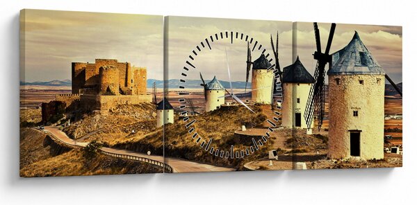 Obraz - Wiatraki (z zegarem) (90x30 cm)