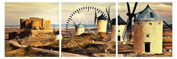 Obraz - Wiatraki (z zegarem) (90x30 cm)