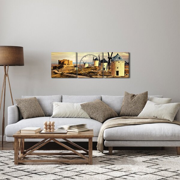 Obraz - Wiatraki (z zegarem) (90x30 cm)